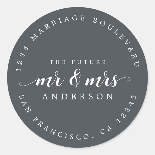 Zukünftige Frau Script Off-Black Rücksendeadresse Runder Aufkleber (Vorderseite)