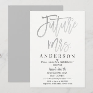 Zukünftige Frau Silver Modern Script Brautparty Einladung
