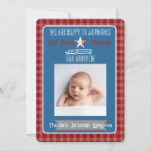 Zukünftige Lil 'Fireman-Geburtsankündigung Gingham