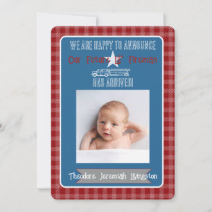 Zukünftige Lil 'Fireman-Geburtsankündigung Gingham Einladung