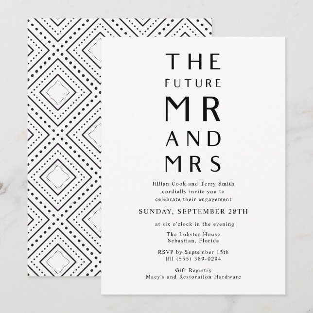 Zukünftige Mr. und Mrs. Engagement Party Einladung (Vorne/Hinten)