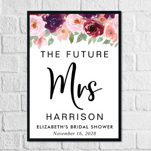 Zukünftige Mrs Burgundy Floral Individuelle Bridal Poster