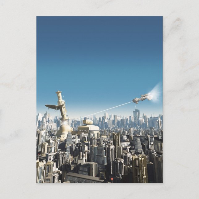 Zukünftige Stadt - fallender Turm Postkarte (Vorderseite)
