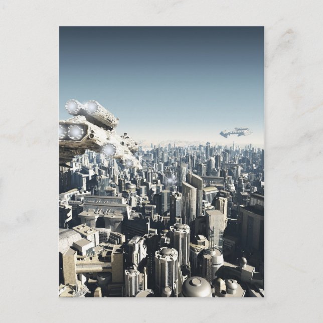 Zukünftige Stadt unter Beschuss Postkarte (Vorderseite)