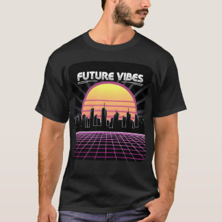 Zukünftige Vibes Synthwave Sonnenuntergang Gitter  T-Shirt