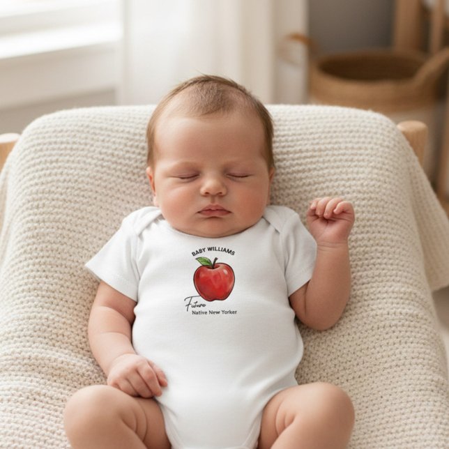 Zukünftiger gebürtiger New Yorker Big Apple Baby Strampler (Personalized baby creeper from the NYC Locally Grown Baby Shower collection by Darling & May)
