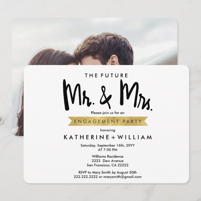 Zukünftiger Herr und Frau Custom Foto Engagement Einladung (Vorne/Hinten)