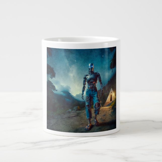 Zukunftsroboter in antiker Landschaft Jumbo-Tasse (Vorderseite)