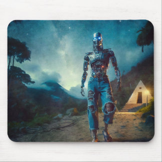 Zukunftsroboter in antiker Landschaft Mousepad
