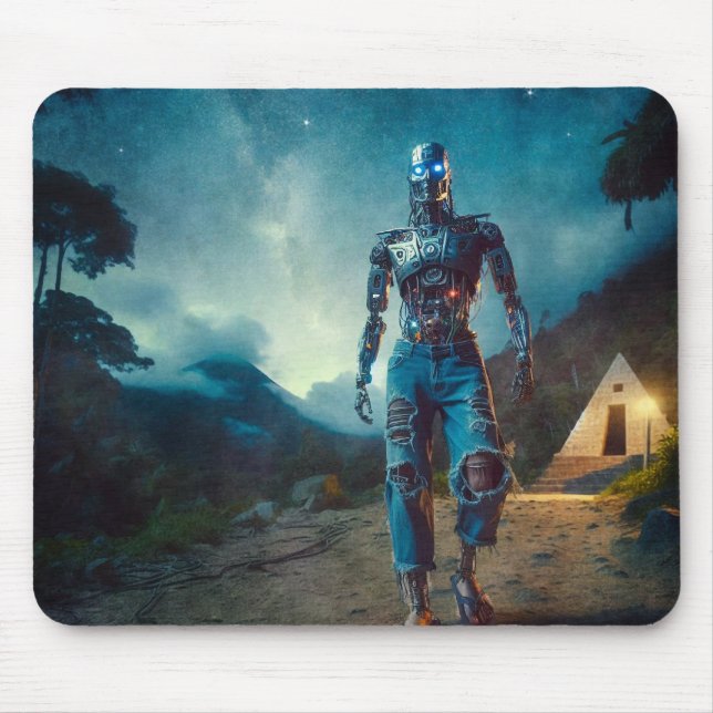 Zukunftsroboter in antiker Landschaft Mousepad (Vorne)
