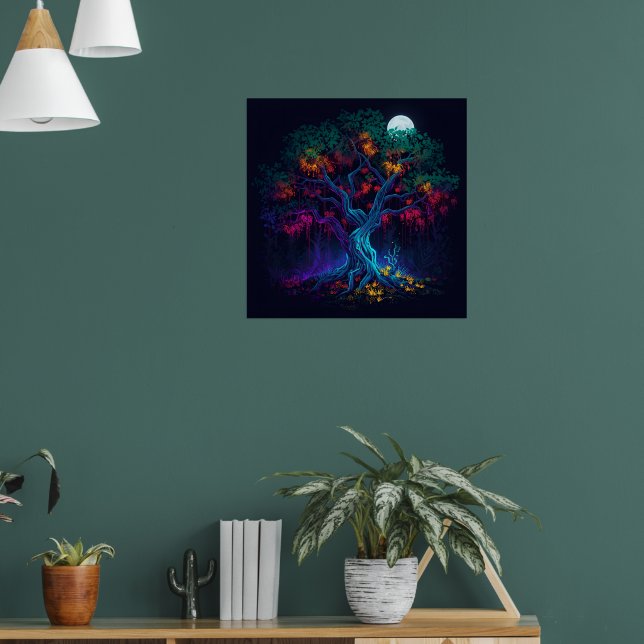 Zukunftsweisender digitaler Glühbaum Poster (Wohnzimmer 1)