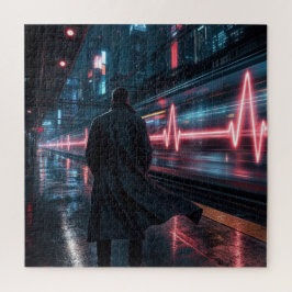 Zukunftszug mit neonfarbenem Herzschlag-Signal Puzzle