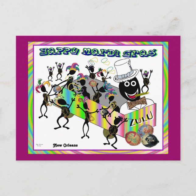 Zulu Parade auf Mardi Gras Postkarte (Vorderseite)