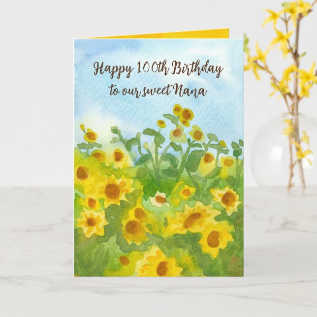 Zum 100. Geburtstag Nana Sonnenblumen Custom Age Karte (Gelbe Blume)