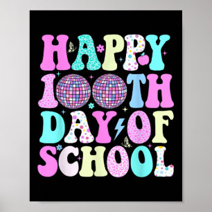 Zum 100. Schullehrer Kinder Retro Disco Poster