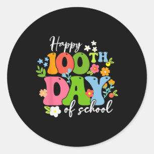 Zum 100. Schullehrer Kinder Retro Groov Runder Aufkleber