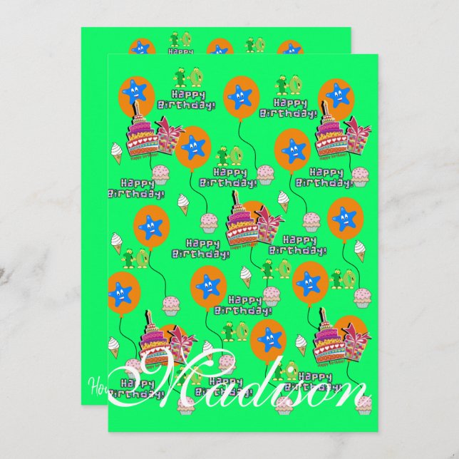 Zum 10. Geburtstag Einladung Geburtstag #10 Green (Vorne/Hinten)