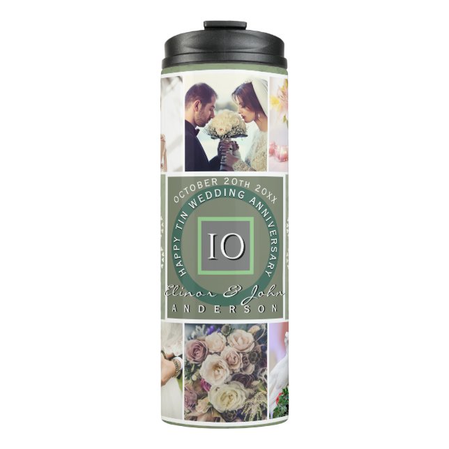 "Zum 10. Jubiläum" 6 Fotos Farbe Zinn Thermosbecher (Vorderseite)