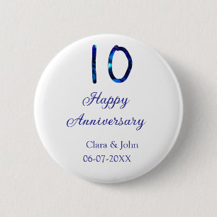 Zum 10. Jubiläum blauer Glitzer Namensdatum hinzuf Button