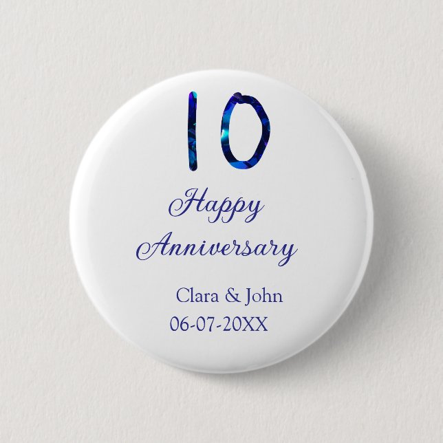 Zum 10. Jubiläum blauer Glitzer Namensdatum hinzuf Button (Vorderseite)