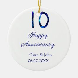 Zum 10. Jubiläum blauer Glitzer Namensdatum hinzuf Keramik Ornament