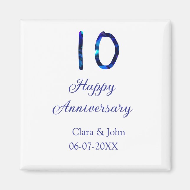 Zum 10. Jubiläum blauer Glitzer Namensdatum hinzuf Magnet (Vorne)
