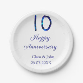 Zum 10. Jubiläum blauer Glitzer Namensdatum hinzuf Pappteller
