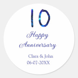 Zum 10. Jubiläum blauer Glitzer Namensdatum hinzuf Runder Aufkleber