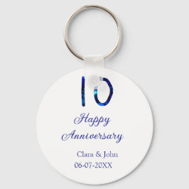 Zum 10. Jubiläum blauer Glitzer Namensdatum hinzuf Schlüsselanhänger