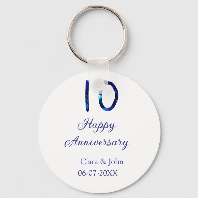 Zum 10. Jubiläum blauer Glitzer Namensdatum hinzuf Schlüsselanhänger (Vorderseite)