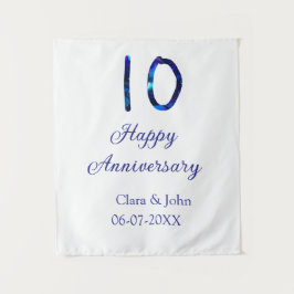 Zum 10. Jubiläum blauer Glitzer Namensdatum hinzuf Wandteppich
