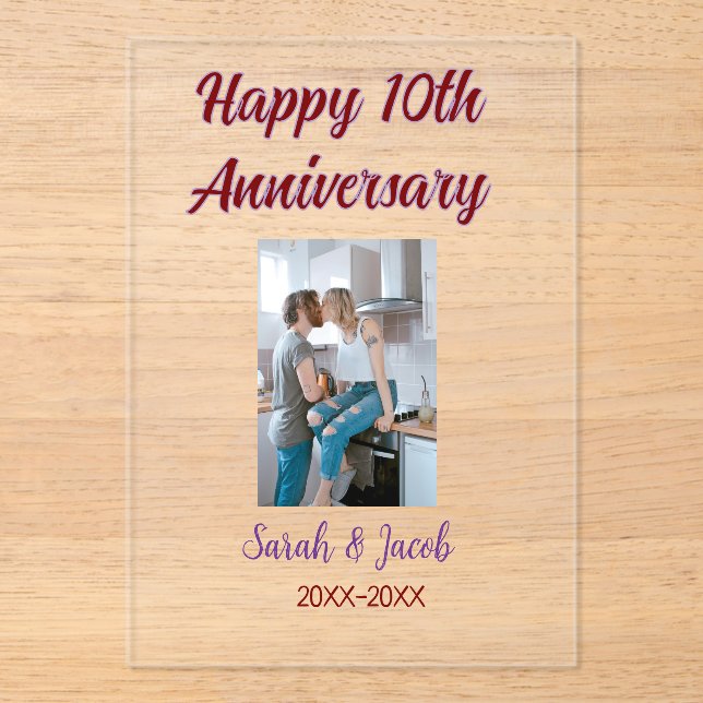 Zum 10. Jubiläum Foto Hochzeitspaar Name d Acryleinladungen (Vorderseite)