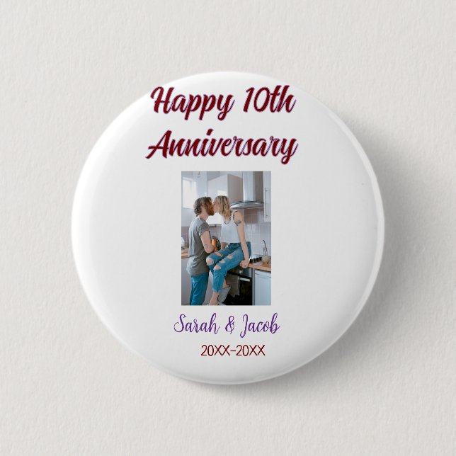 Zum 10. Jubiläum Foto Hochzeitspaar Name d Button (Vorderseite)