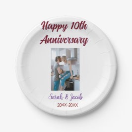 Zum 10. Jubiläum Foto Hochzeitspaar Name d Pappteller
