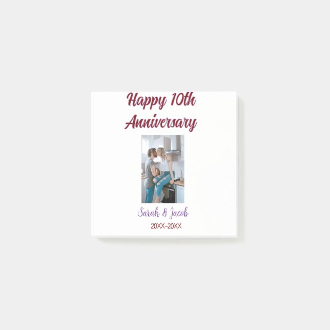 Zum 10. Jubiläum Foto Hochzeitspaar Name d Post-it Klebezettel (Vorderseite)