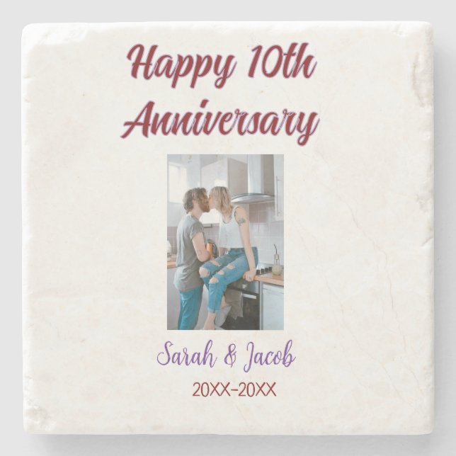 Zum 10. Jubiläum Foto Hochzeitspaar Name d Steinuntersetzer (Vorderseite)