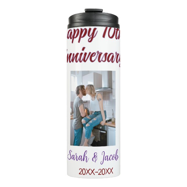 Zum 10. Jubiläum Foto Hochzeitspaar Name d Thermosbecher (Vorderseite)