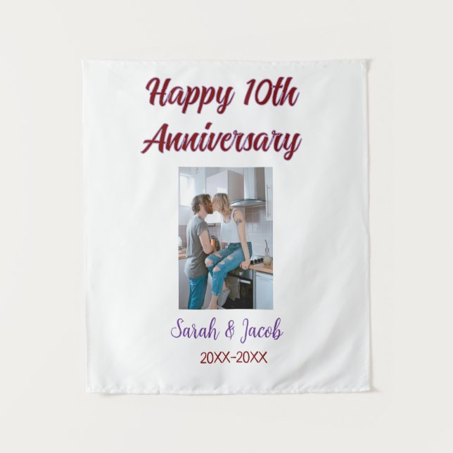 Zum 10. Jubiläum Foto Hochzeitspaar Name d Wandteppich (Vorderseite)
