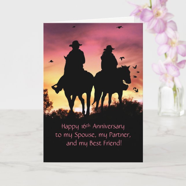 Zum 16. Geburtstag Cowboy und Cowgirl Riding Karte (Orchidee)