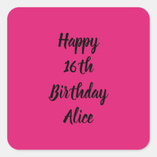 Zum 16. Geburtstag Pink Black Individuelle Name Gi Quadratischer Aufkleber