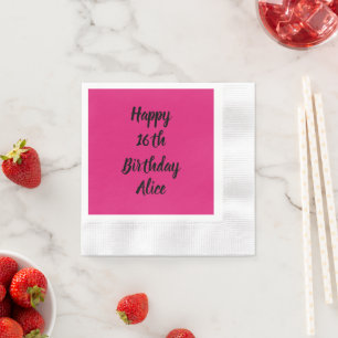 Zum 16. Geburtstag Pink Black Individuelle Name Gi Serviette