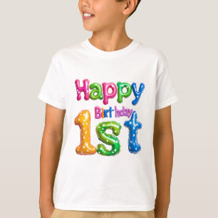 Zum 1. Geburtstag - farbenfrohe Ballondesign T-Shirt