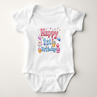 Zum 1. Geburtstag - farbenfrohe Illustration Baby Strampler