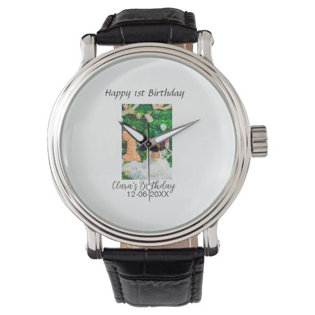 Zum 1. Geburtstag Foto schlicht und elegant Armbanduhr (Vorderseite)