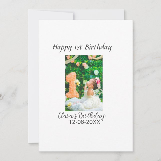 Zum 1. Geburtstag Foto schlicht und elegant Einladung (Vorderseite)