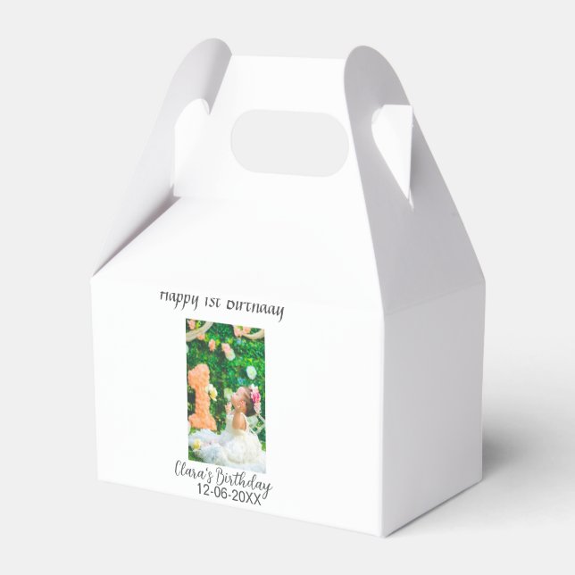 Zum 1. Geburtstag Foto schlicht und elegant Geschenkschachtel (Vorderseite)