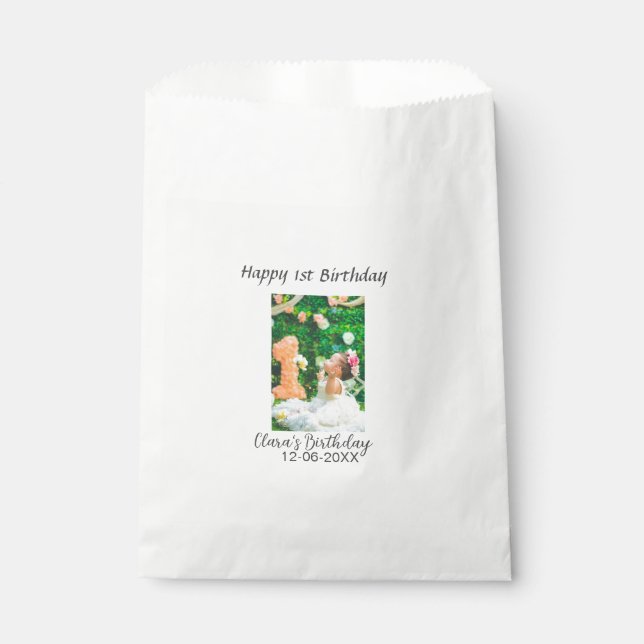Zum 1. Geburtstag Foto schlicht und elegant Geschenktütchen (Vorderseite)