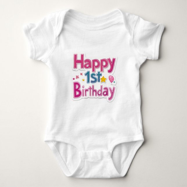 Zum 1. Geburtstag - niedliches rosa Design Baby Strampler (Vorderseite)