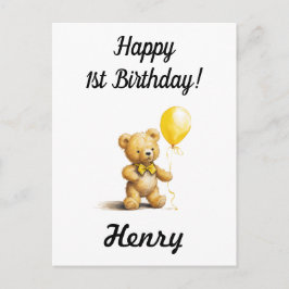 zum 1. Geburtstag, Personalisierte Teddy Bärenkart Postkarte