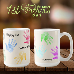 Zum 1. Vatertag Daddy Kid Handprint Tasse